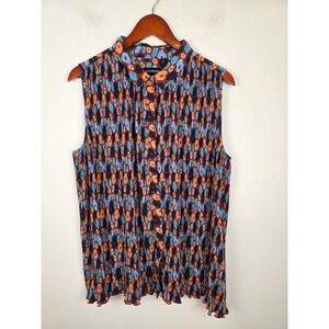 WILDFANG Women Empower Plisse Sleeveless Pleated Button Up Shirt Top Large